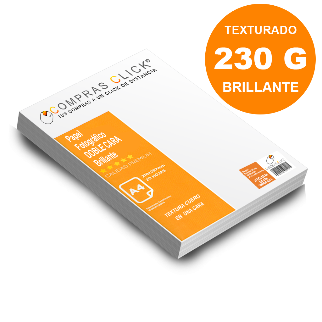 Papel Fotográfico Texturado Cuero 230gr Brillante doble faz 50 hojas A4