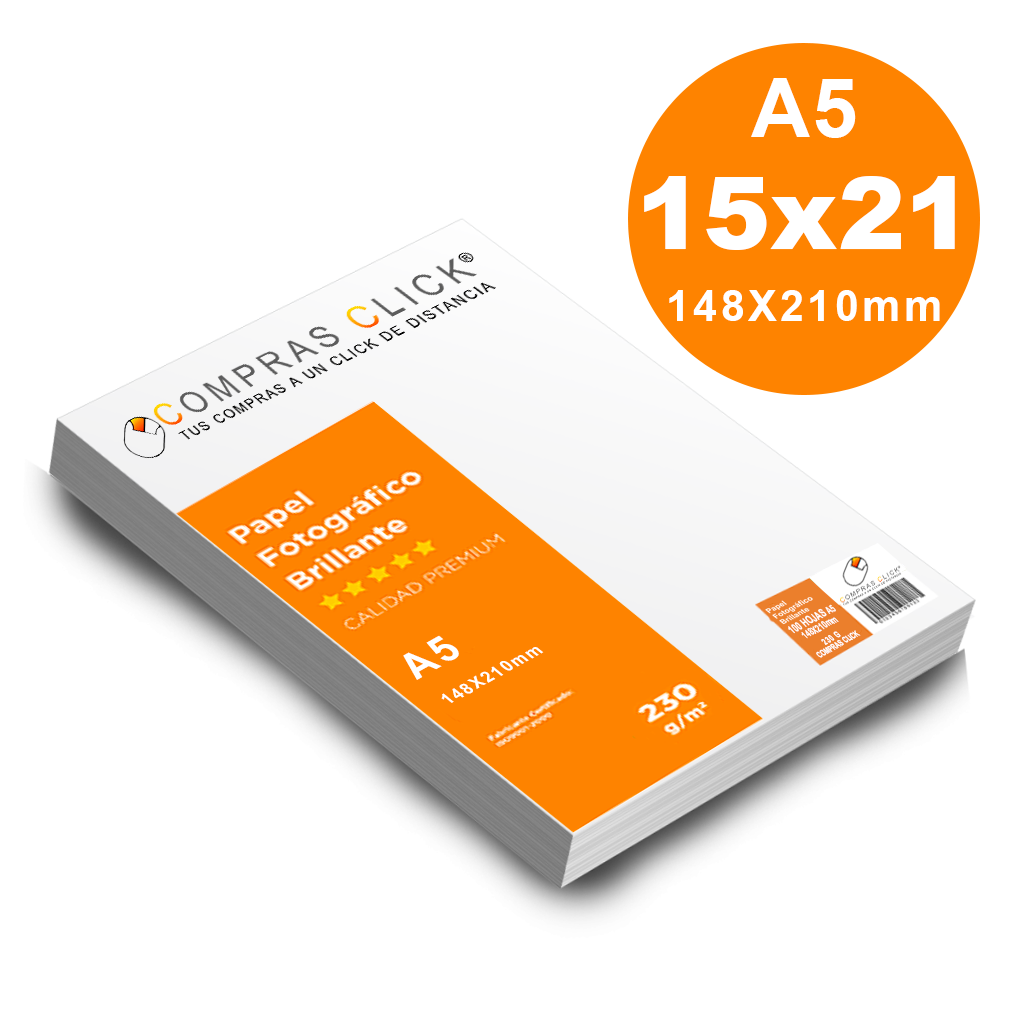 Papel Fotográfico 15x21 Brillante 100 hojas A5 Glossy