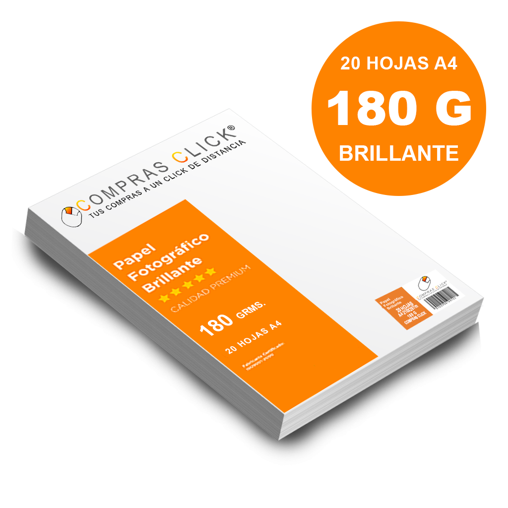 Papel Fotográfico 180gr Brillante 20 hojas A4 Glossy