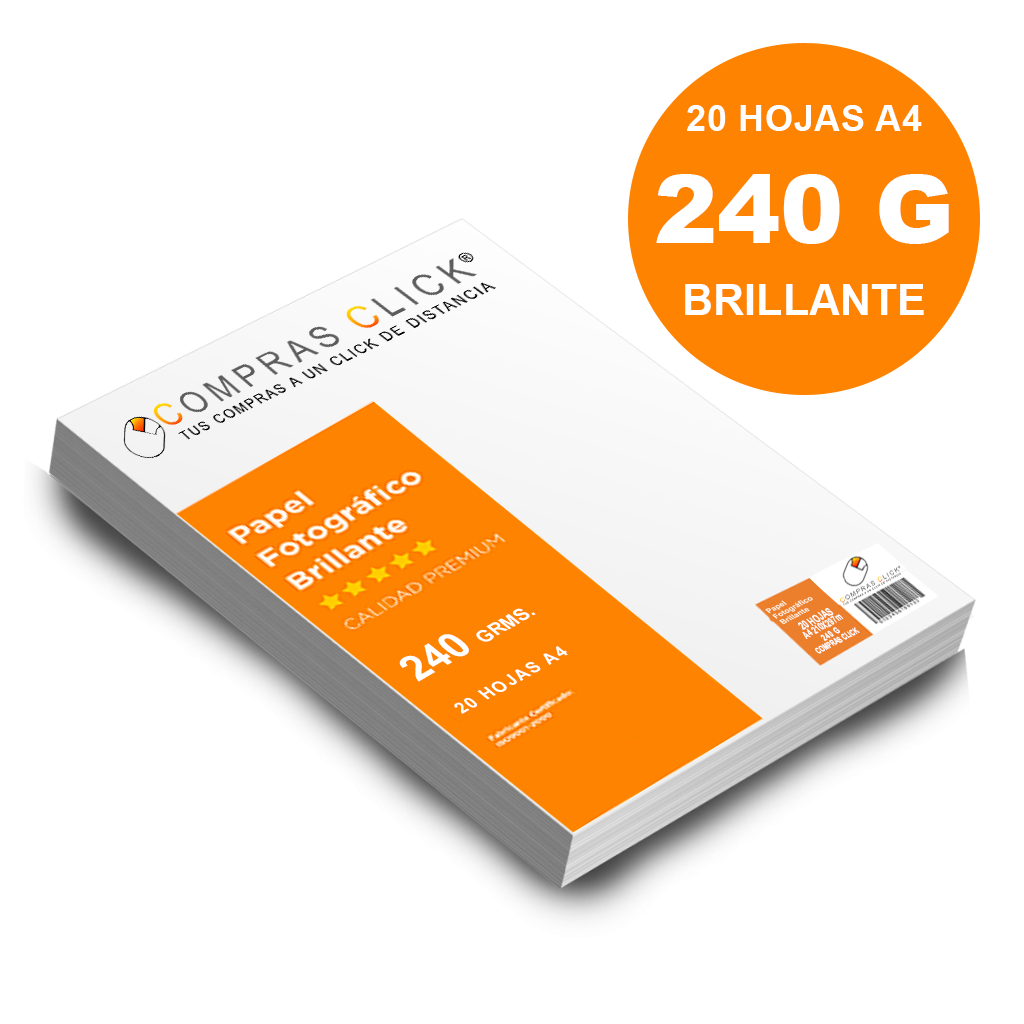 Papel Fotográfico 240gr Brillante 20 hojas A4 Glossy